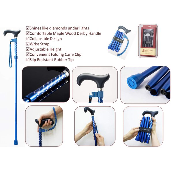 Merry Sticks Designer Folding Adjustable Walking Cane, Dazzling Red