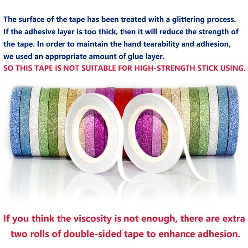 YUKUNTANG Skinny Glitter Paper Washi Tape Set 24 Rolls 12 Color Masking Tape for DIY Crafts Book Designs