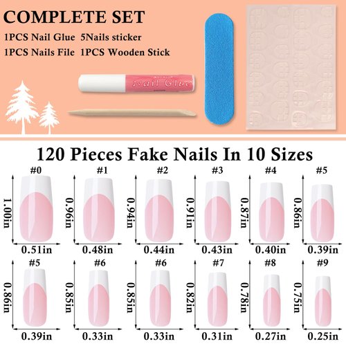 LoveOurHome 120pc French Tips Press on Nails Long Fake Nail Press on Nail Square False Nail Acrylic White Tips Press Square Nail Short Artificial Nail & Glue Adhesive Tabs for Women Girls