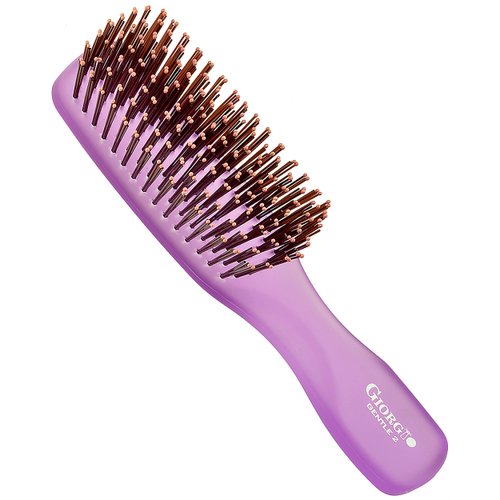 Giorgio GION2PP Neon Purple 6.25 inch Gentle Touch Detangler Hair Brush for Men and Women. Soft Bristles for Sensitive Scalp. Wet and Dry for all Hair Types. Scalp Massager Brush Stimulate Hair Growth