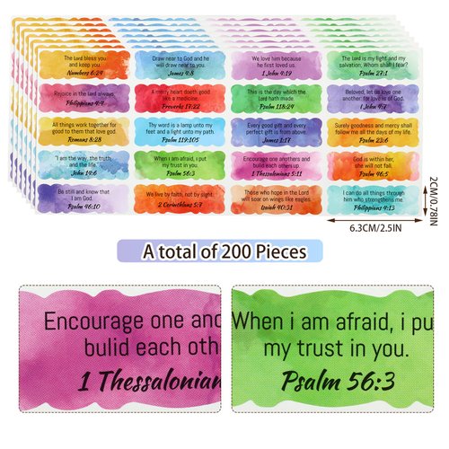200 Pieces Scripture Inspirational Stickers Colorful Bible Verse Stickers Christian Planner Religious Stickers Motivational Journal Stickers Scalloped Edge Faith Decals for Bottle Laptop Present Tags