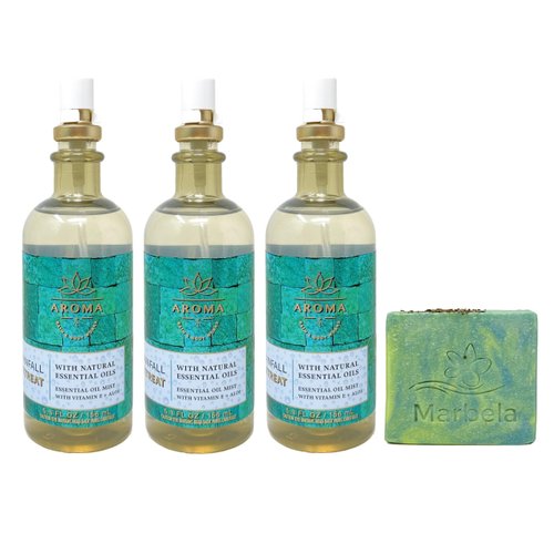 Bath & Body Works Aroma Rainfall Retreat 3 Pack Essential Oil Mist Value Pack with a Fresh Forest Bar Soap - Full Size
