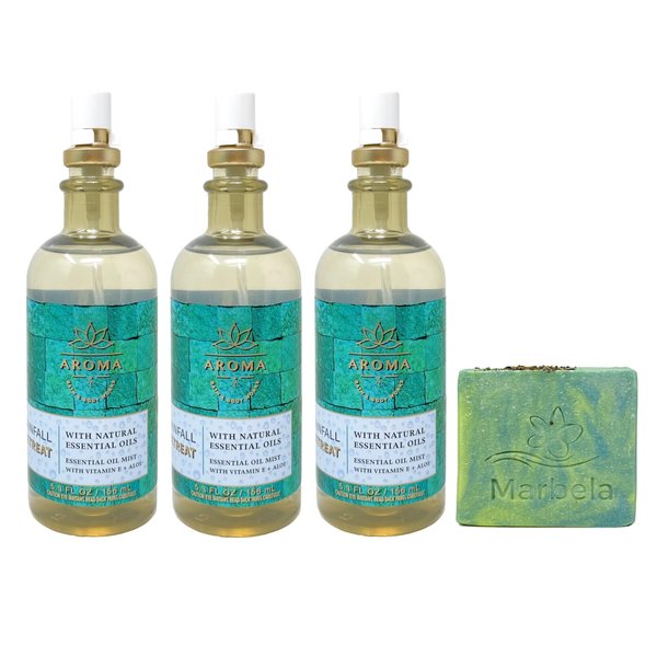 Bath & Body Works Aroma Rainfall Retreat 3 Pack Essential Oil Mist Value Pack with a Fresh Forest Bar Soap - Full Size