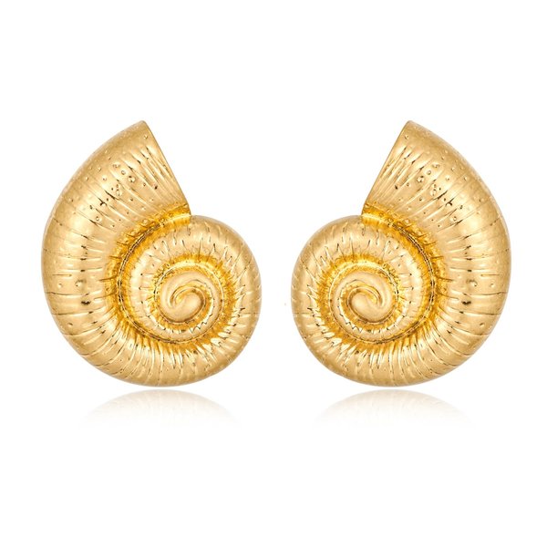 WOWORAMA Matte Gold Conch Shell Earrings for Women Vintage Ocean Conch Seashell Earrings Bohemian Sea Snail Stud Earrings Boho Summer Beach Statement Earrings