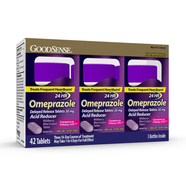 GoodSense Omeprazole, Compare to Prilosec, Delayed Release Tablets 20 mg, Acid Reducer, Wildberry Mint Coated Tablet, 14 Count (Pack of 3)