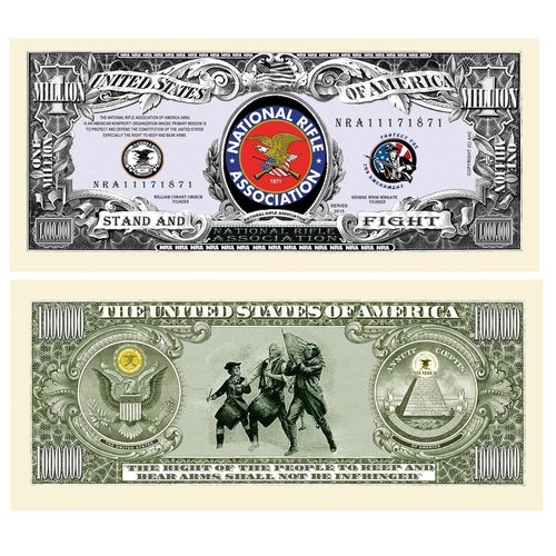 NRA National Rifle Assoc Million Dollar Bill with Bonus “Thanks a Million” Gift Card Set and Clear Protector