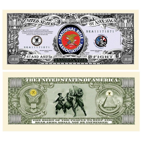 NRA National Rifle Assoc Million Dollar Bill with Bonus “Thanks a Million” Gift Card Set and Clear Protector