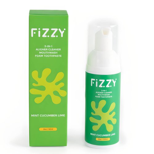 Fizzy 3-in-1 Foam Cleaner for Aligner, Retainer, Denture, Night Guard, MouthGuard, Invisalign | Free of Alcohol, SLS, Fluoride | Xylitol Mouthwash & Foam Toothpaste| Travel-Size, Mint Cucumber