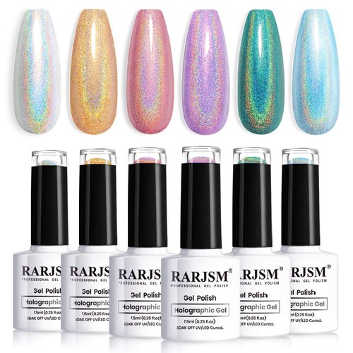 RARJSM Holographic Nail Polish Set, Spring Summer Color Gel Nail Polish Silver Gold Violet Purple...