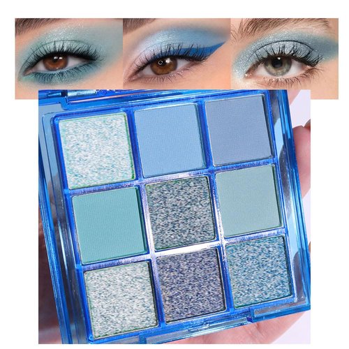 Sapphire Blue Smoky Eye Shadow Palette,Frosty Blue Peacock Blue Navy Blue Royal Blue Green Goth Highly Pigmented Glitter Cream Eyeshadow,Long Lasting Waterproof Blendable Blue Eye Shadow for Women