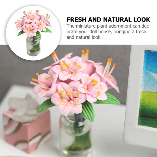 NUOBESTY Dollhouse Miniature Flowers Doll House Mini Vase with Flower Potted Plant Flower Vase Model for DIY Micro Landscape Decoration Accessories Home Desktop Ornament