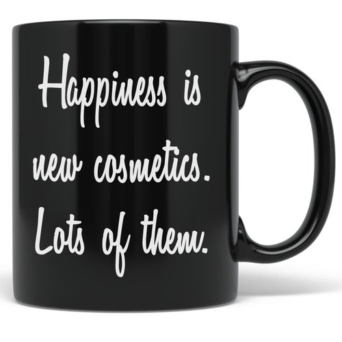 PixiDoodle Happiness Cosmetics Makeup Artist Coffee Mug (11 oz, Black)