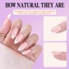 24Pcs Almond Shaped Press On Nails，Almond Press On Nails，Almond Nails Press On，White French Tip Almond Nails Medium Fake Nails with Pearl Design Artificial Nails Stick on Nails For Women