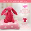 SoSoCute Pink Dog Gift Box - Puppy Chew Toy Set of 5 - Puppy Care Package with Dog Blanket, Squeaky Plush, Rubber Puppy Teether, Teething Ball, and Treat Ball for Small and Medium Dogs