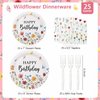 Lopeastar 100Pcs Wildflower Party Decorations Plates Set, Floral Paper Plates Napkins and Forks Flower Birthday Decorations for 25 Guests