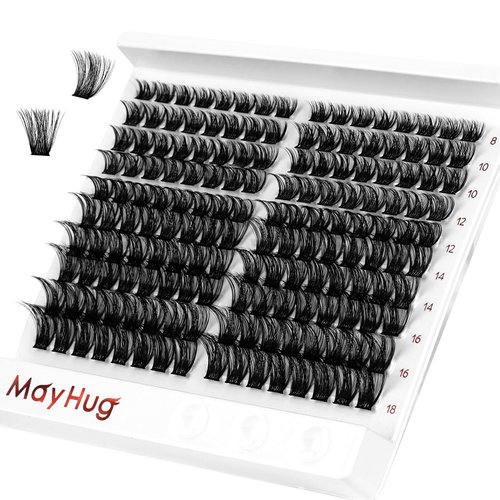 Mayhug Lash Clusters 160 Pcs Individual Cluster Lashes 8-18mm Lash Clusters DIY Eyelash Extension at Home D Curl Wispy Cluster Lashes Super Thin Band Eyelash Clusters Volume Lash Clusters (Charme)