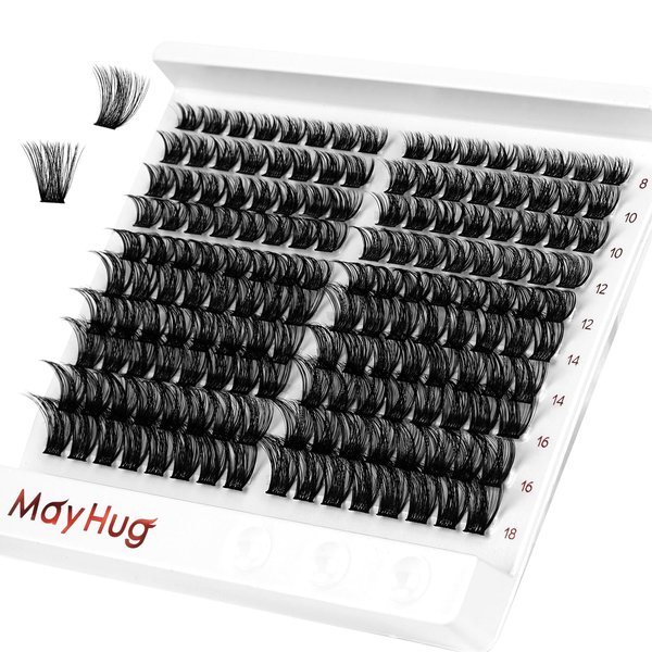 Mayhug Lash Clusters 160 Pcs Individual Cluster Lashes 8-18mm Lash Clusters DIY Eyelash Extension at Home D Curl Wispy Cluster Lashes Super Thin Band Eyelash Clusters Volume Lash Clusters (Charme)