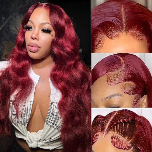 BOSDIOS 13x6 Burgundy Lace Front Wigs Human Hair Red 99J Body Wave Transparent Lace Frontal Wig Human Hair for Black Women Colored Wine Red Wig 180% Density Glueless Pre Plucked With Baby Hair(24in)