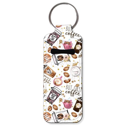 KLLRO RUO Chapstick Holder Keychain Fashion Lipstick Sleeve Lip Balm Portable Pocket Lip Gloss Tube Holder Clip-on Makeup Travel Accessories - I Love Coffee