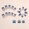 Medium Press on Nails Blue Fake Nails Square False Nails with Gold Foil and Sea Designs Glue on Nails Gradient Acrylic Nails Reusable Full Cover Artificial Nails for Women and Girls 24PCS