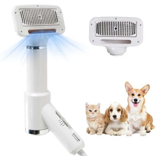 Dog Hair Dryer, 2-in-1 Dog Blow Dryer Portable Dog Dryer for Pet Grooming Pet Hair Dryer Brush with Temperature Control High Velocity Blow Dryer for Dogs and Cats