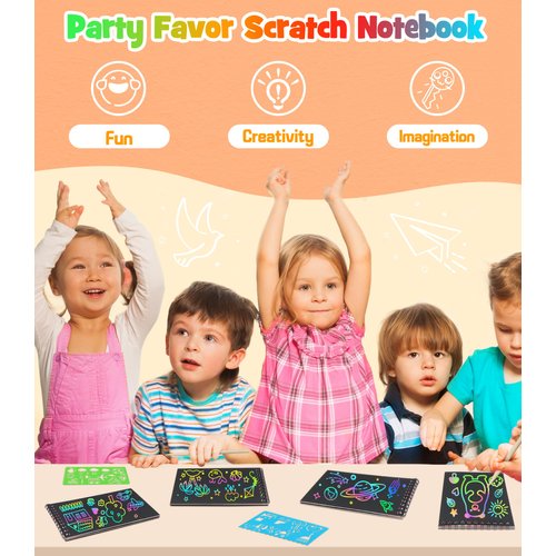 Christmas Party Favors Gift for Kids: 16 Pack Rainbow Art Scratch Notebook, Colorful Craft Scribble Paper Goodie Bags Kit, Stocking Stuffers for Girl Boy Children Birthday Xmas