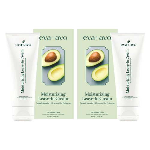 Eva + Avo Leave In Conditioner Cream – Hair Moisturizer Cream for All Hair Types – Paraben and Sulfate-Free Leave In Hair Conditioner – Hydrating Hair Treatment with Avocado and Rosemary - 2-Pack