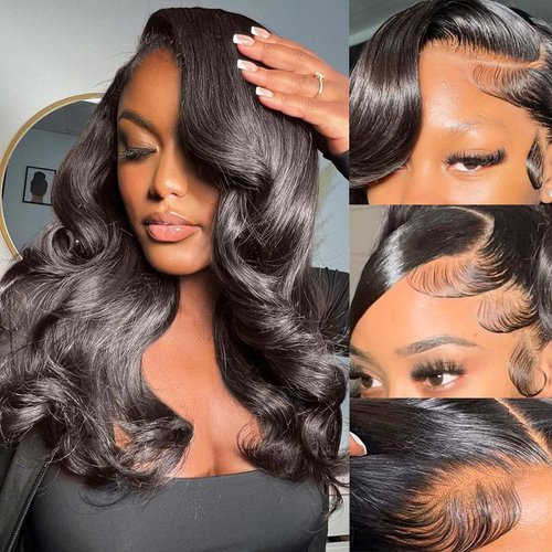 Ailwelia Loose Body Wave Frontal Wigs Human Hair with Wand Curls HD Lace Wigs for Black Women Hum...
