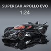 Toy Cars Apo Project EVO Model 1:24 Metal Diecast Car Toys with Light and Sound Pull Back Car for 3 4 5 6 7 Year Old Boys (Black)