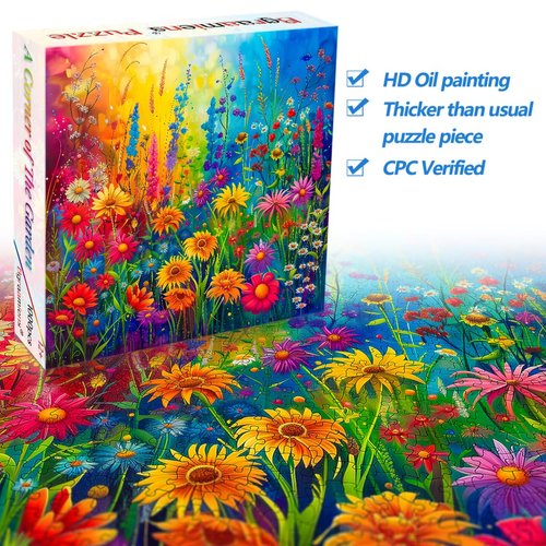 Bgraamiens Puzzle-Small Rainbow Flowers in The Garden 1000 Pieces Puzzles for Adults,Flower Puzzle for Adults,Color Challenging Puzzle