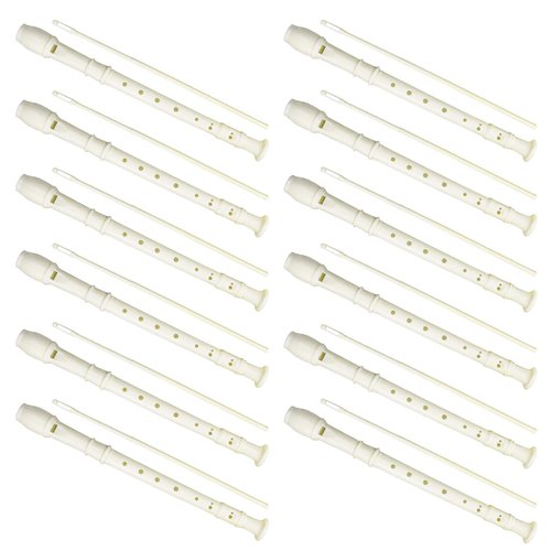 12 Pack 8 Hole Soprano Recorders Descant Flute With Cleaning Rod German Style for Beginner Graduation or Back to School Gift (white)