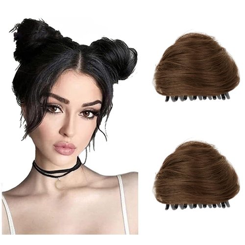 Cat Ears Hair Donut Chignon Claw Clip in Messy Hair Bun Space Bun Hair Pieces Cat Ears Bun Hair Extensions Wig Accessory Ponytail Hairpieces for Women Girls (Light Brown)