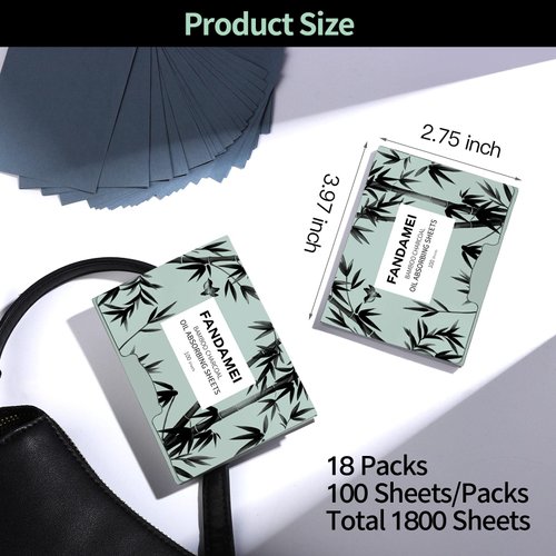 FANDAMEI 1800 Counts Oil Blotting Sheets For Face, Oil Blotting Papers For Face, Blotting Paper for Oily Skin, Oil Absorbing Sheets For Face, Oil Control Film, Oil Absorbing Tissues, Bamboo Charcoal