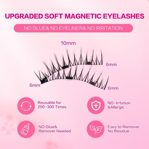 FindLove 2 Pairs Magnetic Lashes with Applicator Short Waterproof Magnetic Eyelashes Kit Natural Look Easy to Wear(SCH)
