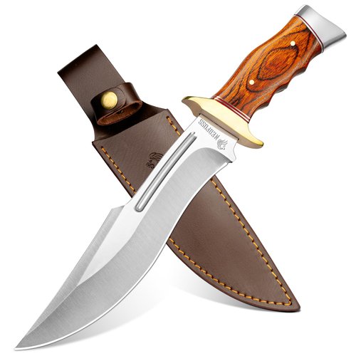 NedFoss SA78 Hunting Knife with Leather Sheath, Full Tang Survival Knives for Men, Outdoor Duty Fixed Blade Knife with 440 Stainless-Steel Blade, Bushcraft Knife for Hiking