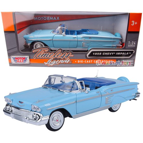 1958 Chevrolet Impala Convertible, Blue - Motormax Premium American 73267 - 1/24 Scale Diecast Model Car, unisex-children