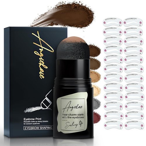 ANGIEHAIE Eyebrow Stamp Stencil Kit (Dark Brown), 24 pc Eyebrow Shaping Stencils, Long-lasting Eyebrow Brow Definer, Perfect Make-up Reusable Kit