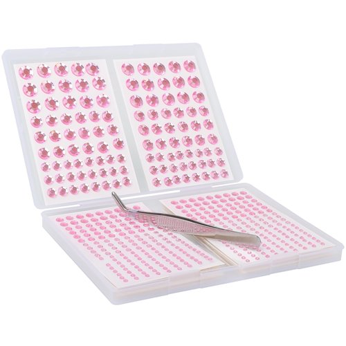 NIACONN 1760 Pcs Pink Hair Jewels Face Gems Stick on, Self Adhesive Glitter Rhinestones Stickers for Women Body Eyes Nails Festival Halloween Makeup & Crafts
