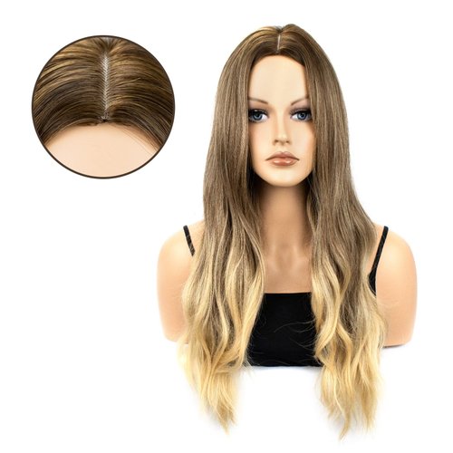 MocNeavian 24 Inches Blonde Wigs Long Wavy Wigs for Women Middle Part Ombre Blonde Wigs for Women Natural Looking Synthetic Heat Resistant Fiber Wig Women's Wigs for Daily Use Women's Charming Wigs