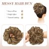 FESHFEN Messy Bun Hair Piece, Messy Hair Bun Scrunchies for Women Brown and Blonde Synthetic Wavy Curly Chignon Ponytail Hair Extensions Thick Updo Hairpiece for Daily Wear 1PCS