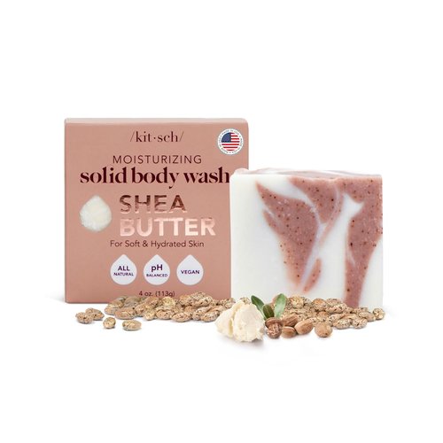 Kitsch Shea Butter for Men & Women | Exfoliating Bar Soap | Made in USA | Moisturizing Shea Butter Soap for Soft and Hydrated Skin | All Natural Body Soap | Paraben Free and Vegan - 4 oz