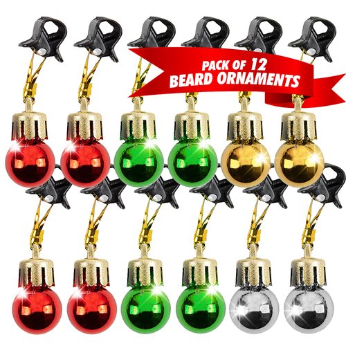 Beardaments Beard Ornaments for Men Colorful Christmas Baubles - Easy-Attach Funny Christmas Ornaments for Cosplay and Holiday Parties - 12pc