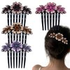 4 PCS Luxury Sparkly Glitter Flower Leaf Rhinestone Black Plastic Hair Side Combs Stylish Elegant Bride Hair Combs French Twist Hairpin Fine Hair Glitter with Long Teeth Hair Barrettes for Women Girls