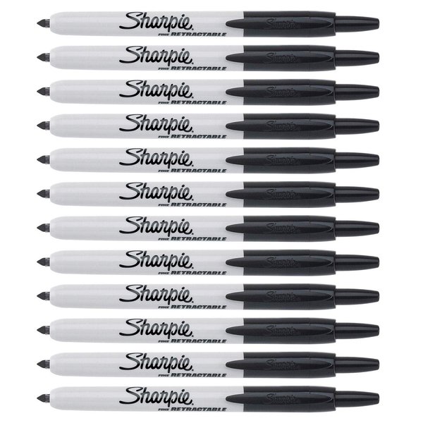 Sharpie Retractable Fine Point Permanent Marker - Black (Pack of 12)