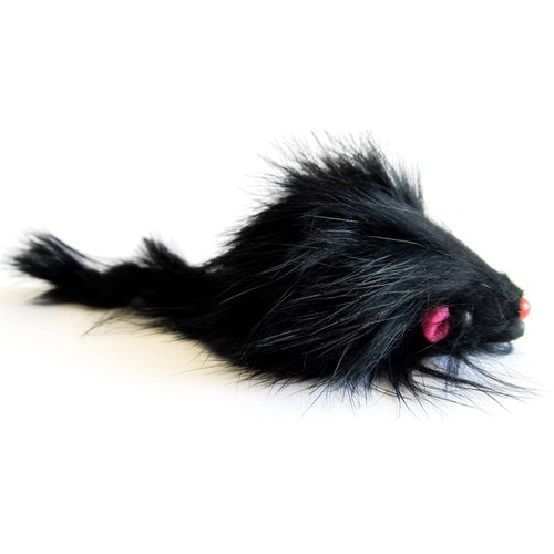 Kats'N Us Real Rabbit Fur Long Hair Mouse Cat Toy - Interactive Cat Toys, Real Fur Mice,- Interactive Rattle Cat Toy - Furry Mouse Toys - 2 Pack Black Mice