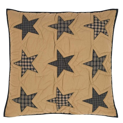 VHC Brands Teton Star Primitive Euro Sham Tan Appliqued Cotton Hand Quilted Square Bedroom Decor
