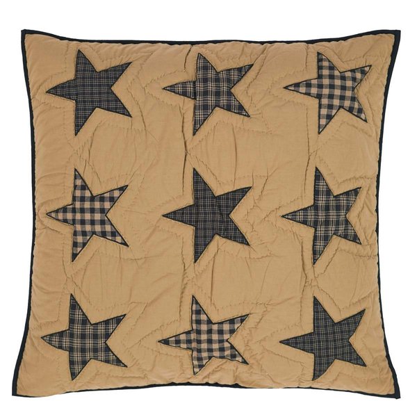 VHC Brands Teton Star Primitive Euro Sham Tan Appliqued Cotton Hand Quilted Square Bedroom Decor