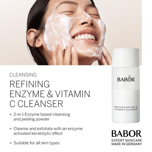 BABOR Refining Enzyme & Vitamin C Cleanser, Enzyme Powder Cleanser, Exfoliating Face Wash Polish, Gentle Facial Scrub to Brighten and Even Complexion