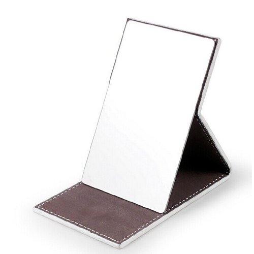yueton Shatterproof Stainless Steel Ultrathin Folding Travel Mirror Makeup Mirror with PU Leather Case Cover for Personal Use, Camping, Travelling, Emergency Signaling