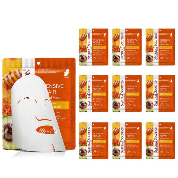 Natural Solution Intensive Repair Silk Facial Mask With Honey & Avocado,Deep Pore Cleansing Face Mask,Instant Brightening and Hydrating - 10 PK